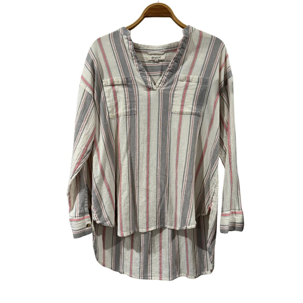 Rip Curl beachy Surfer Coastal Cotton Striped Shirt Large
